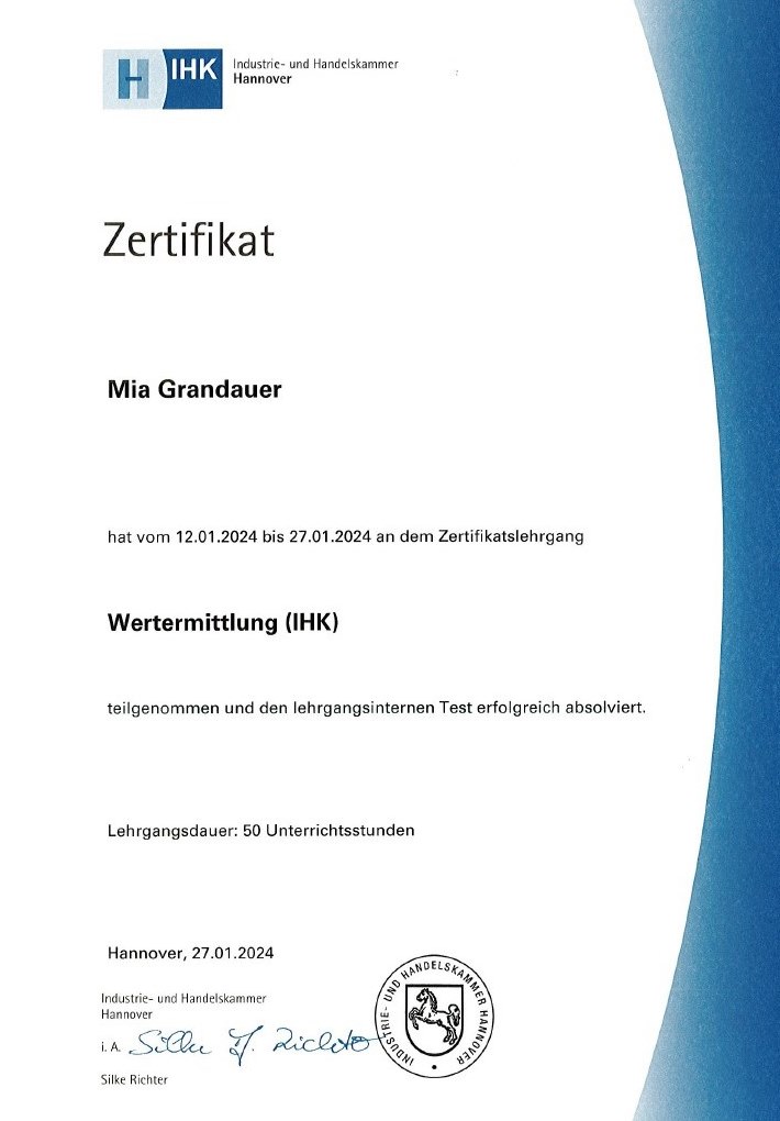 Zertifikat IHK Wertermittlung 01