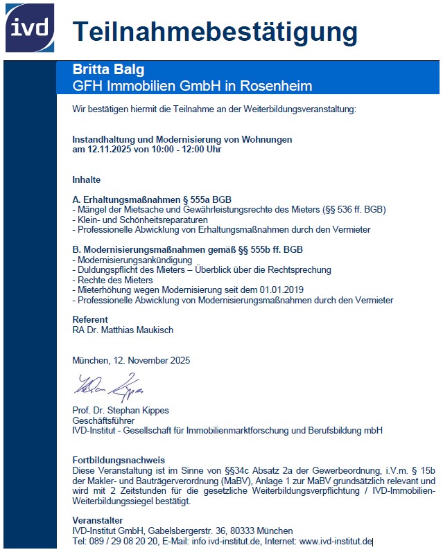 Zertifikat Instandhaltung 