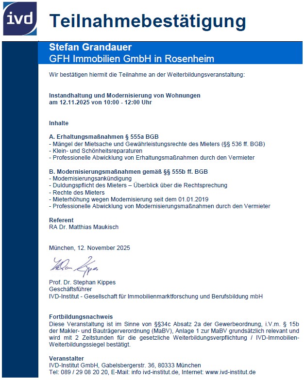 Zertifikat Instandhaltung 