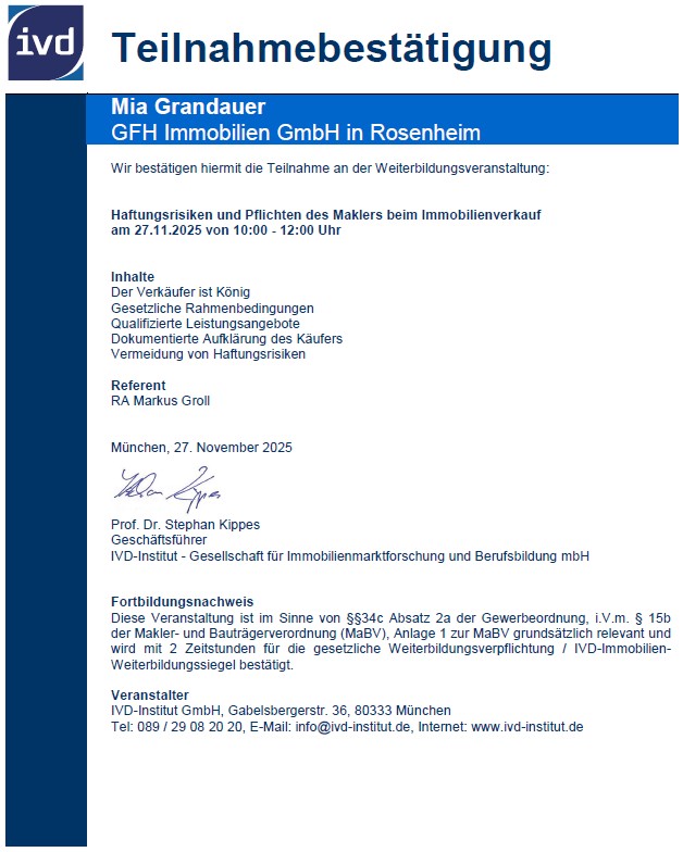 Zertifikat Risiken Immobilienverkauf