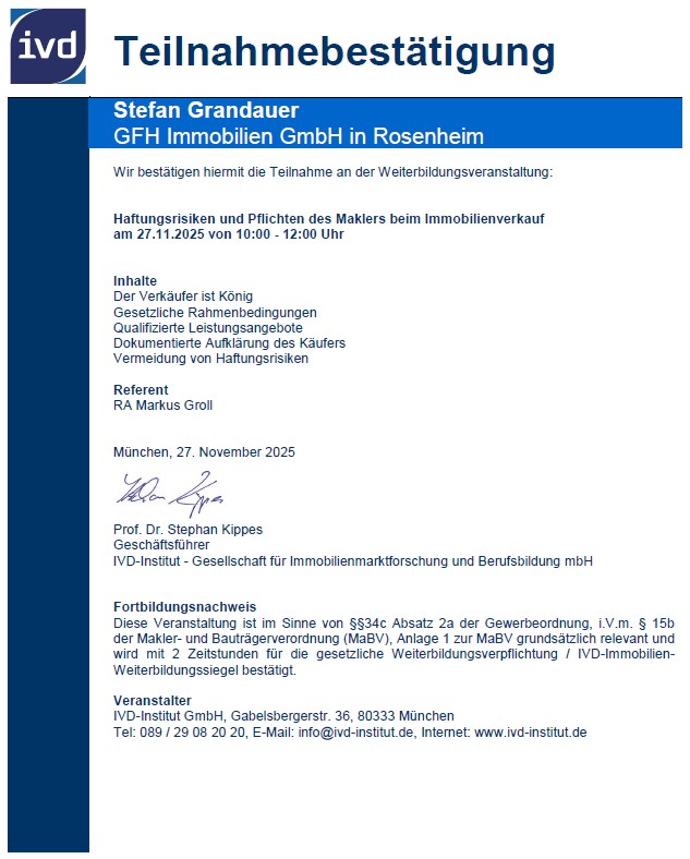 Zertifikat Risiken Immobilienverkauf