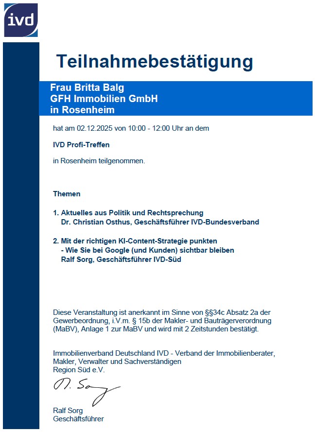 Zertifikat Profitreffen Rosenheim 2025
