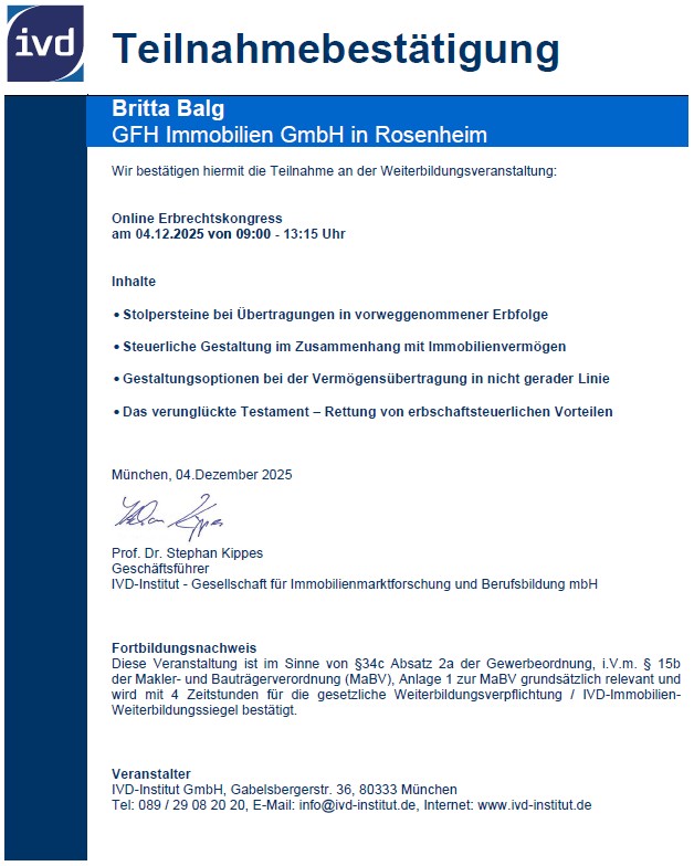 Zertifikat Erbrechtskongress